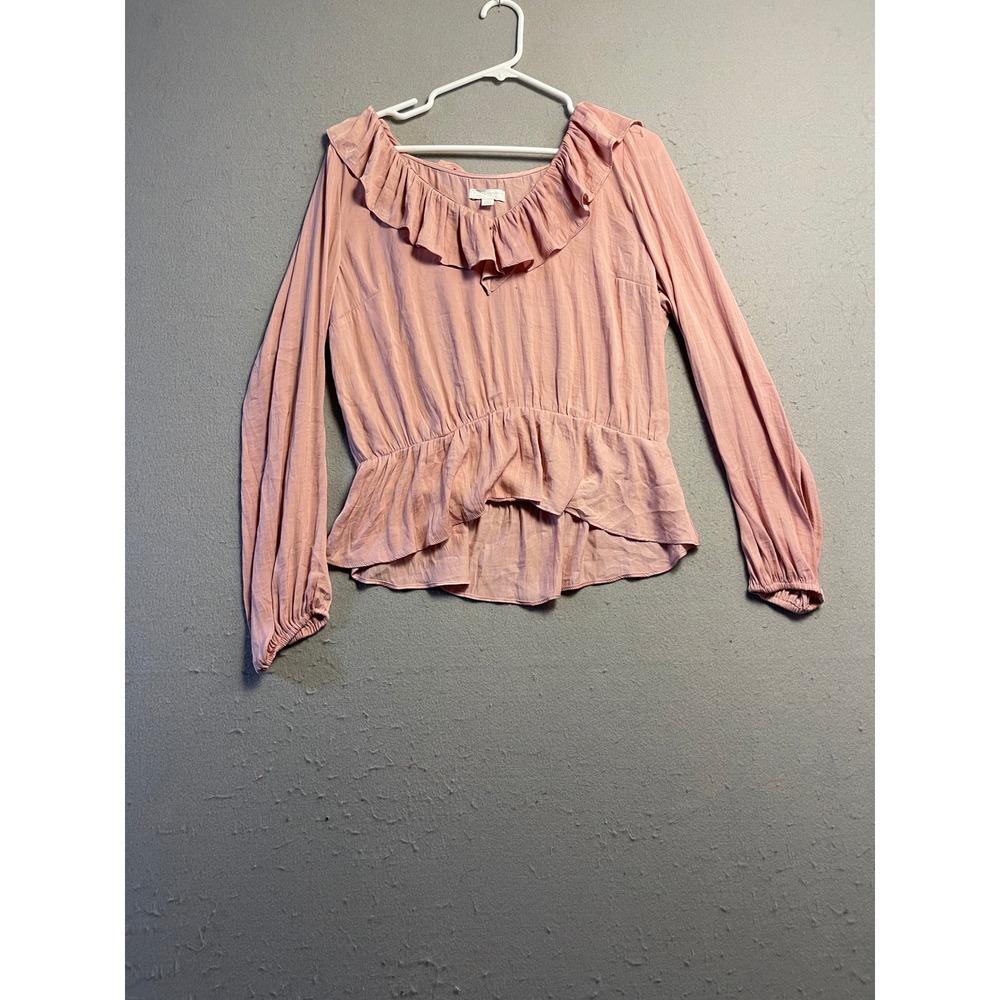 14th & Union Blouse Ruffle Neck Peplum Pink Large Womens